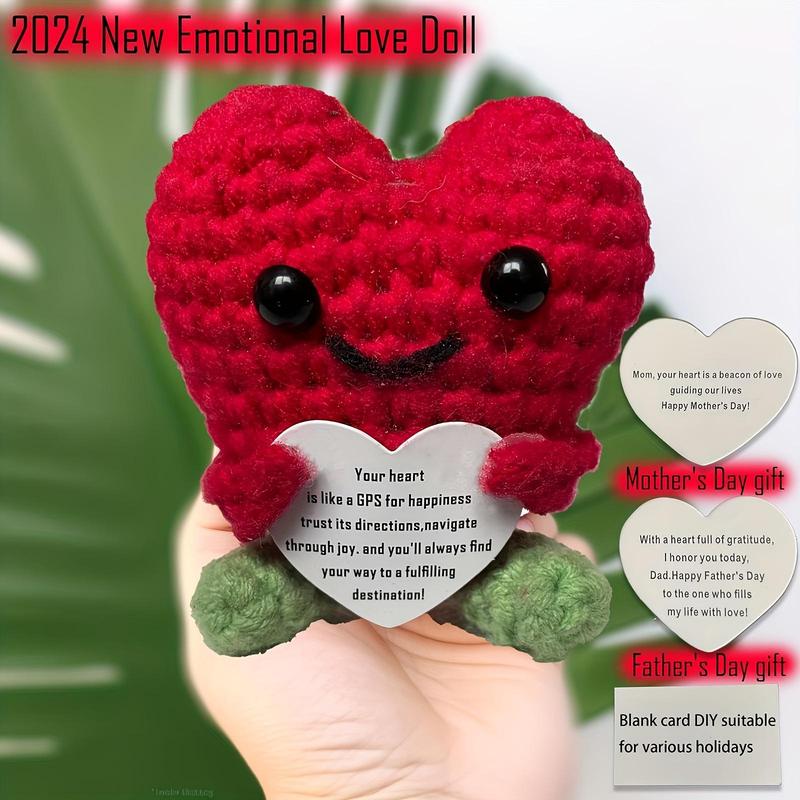 Funny Crochet Emotional Support Love with Positive Card, Cute Knitted Wool Doll, Cheer Up Toy for Birthday Party Decoration and Encouragement