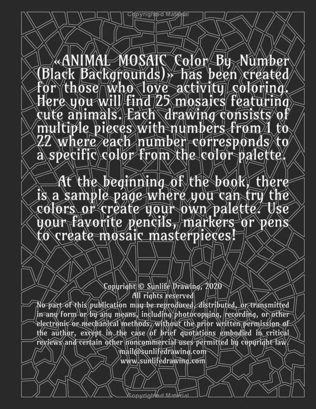 ANIMAL MOSAIC Color By Number (Black Backgrounds)