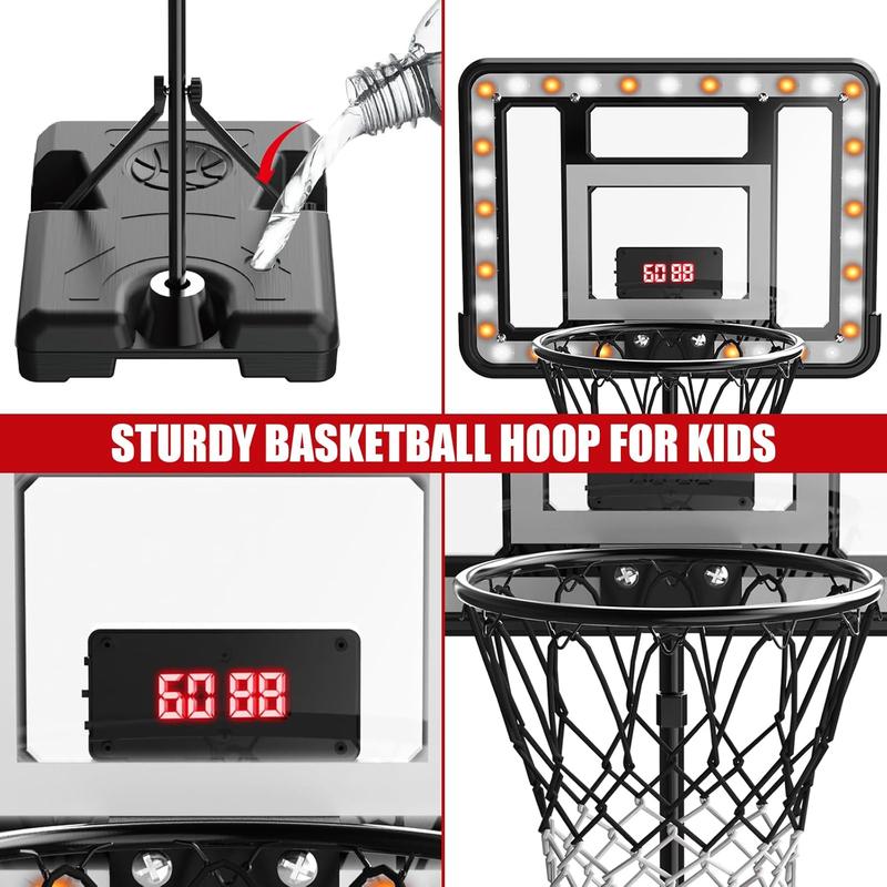 Basketball Hoop with Stand, 3.66-5.7 FT Adjustable Height Basketball Hoop with  Scoreboard and LED Light, Indoor Outdoor Backyard  Game Gifts Toys for 3 4 5 6 7 8