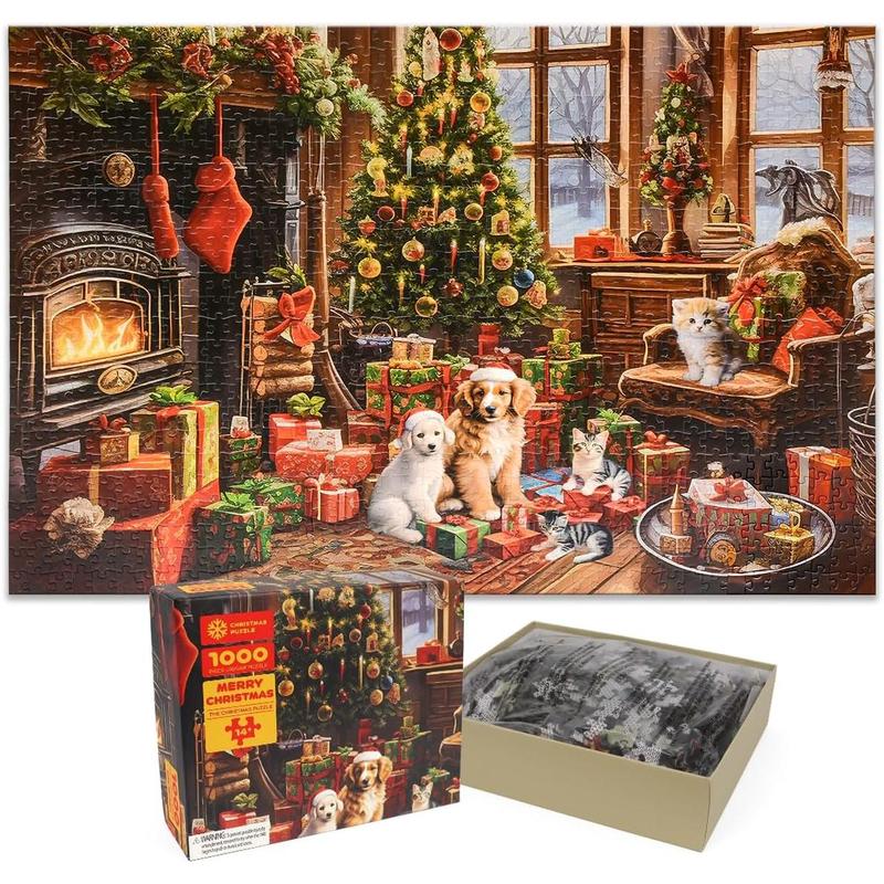 Christmas Jigsaw with 1:1 Reference Poster, 27.5 x 19.7 inches, Holiday Puzzles for Adults and Kids - 1000 Pieces Puzzles, Educational Games Gift for Elders Children Family, Friends (Fireplace)