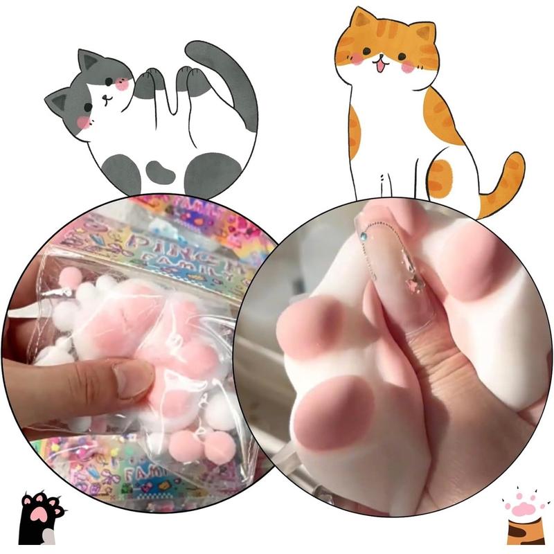 MOBECK Taba Squishy Cat Paw Squeeze Toys, Kawaii Squishies PVC Sensory Toys, Stress Relieving Fur Ball OPP Packaging Gifts, Fidget Toys Squishy Novelty Things Suitable for Kids Teenage (White)