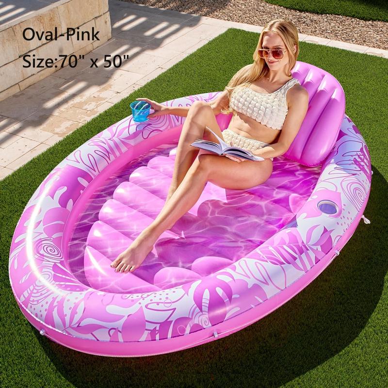 Sloosh-L XL Inflatable Tanning Pool Lounge Float With Cup Holder, 70“X46” 85″ x 57″ More Large Sun Tan Tub Adult Pool Floats Raft