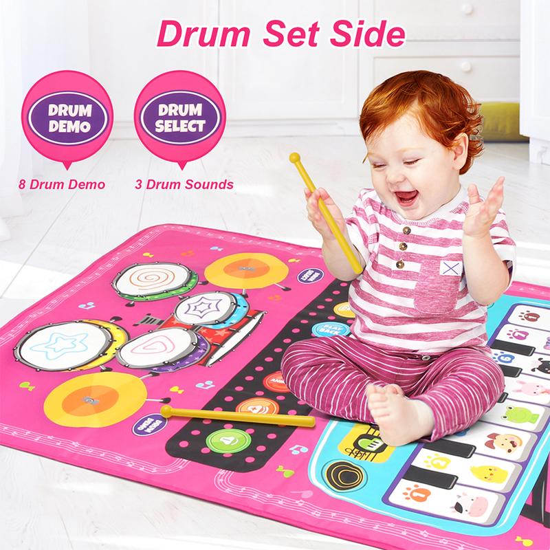 Baby Floor Musical Piano Keyboard Mat and Drum Mat Toy for 1 2 3 4 5 Years Old