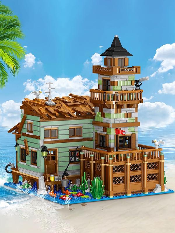 Lekebaby Fishing Village Store House Building Set, 1881 PCS Wood Cabin Mini Building Block Kit, STEM Architecture Toys, Birthday Gift for Adults Ages 8-14+ Teens magnetic blocks