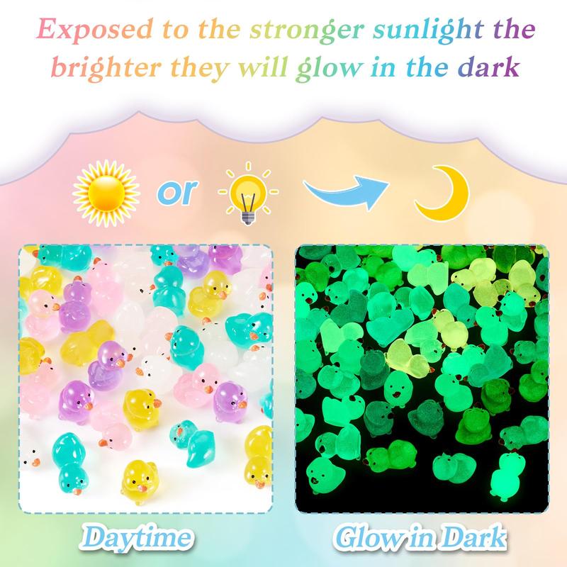 Random Color Luminous Mini Resin Duck, 30 50pcs Glow in The Dark Animals Dollhouse Figurine, Assorted Cute Cabochons Small Glowing Toys, DIY Charms Ducks Ornaments for Garden Craft Landscape