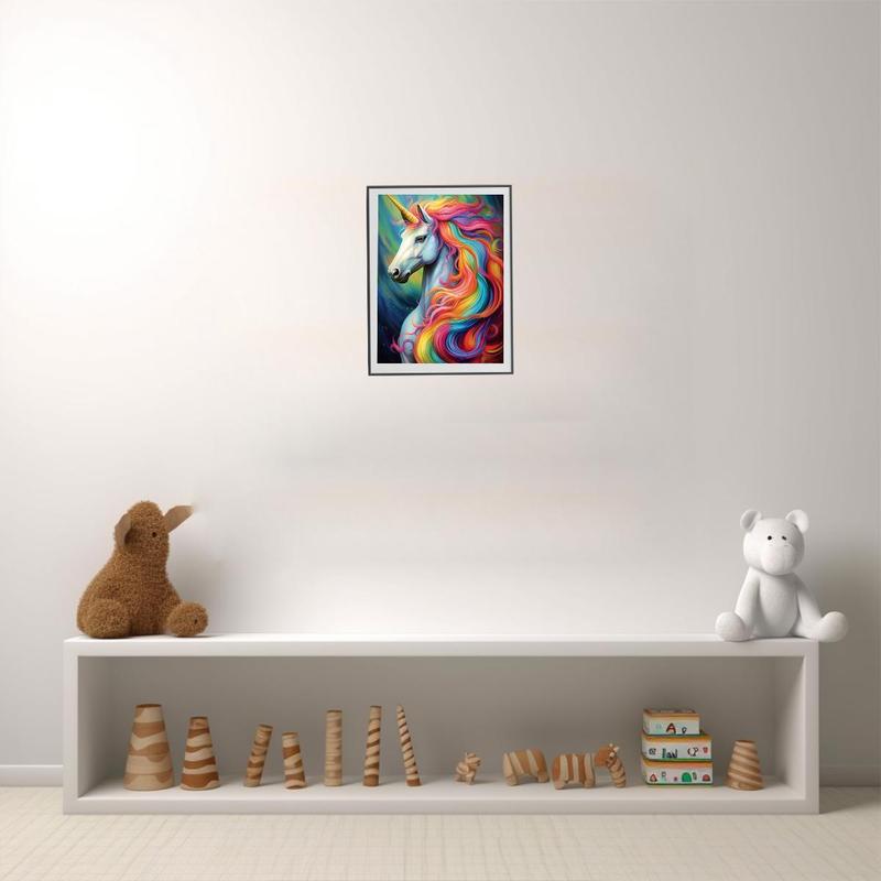 Unicorn Pattern Diamonds Art Colorful Painting Kit without Frame, Colorful DIY Diamonds Art Crafts Kit, Creative Decorative Painting for Bedroom Living Room