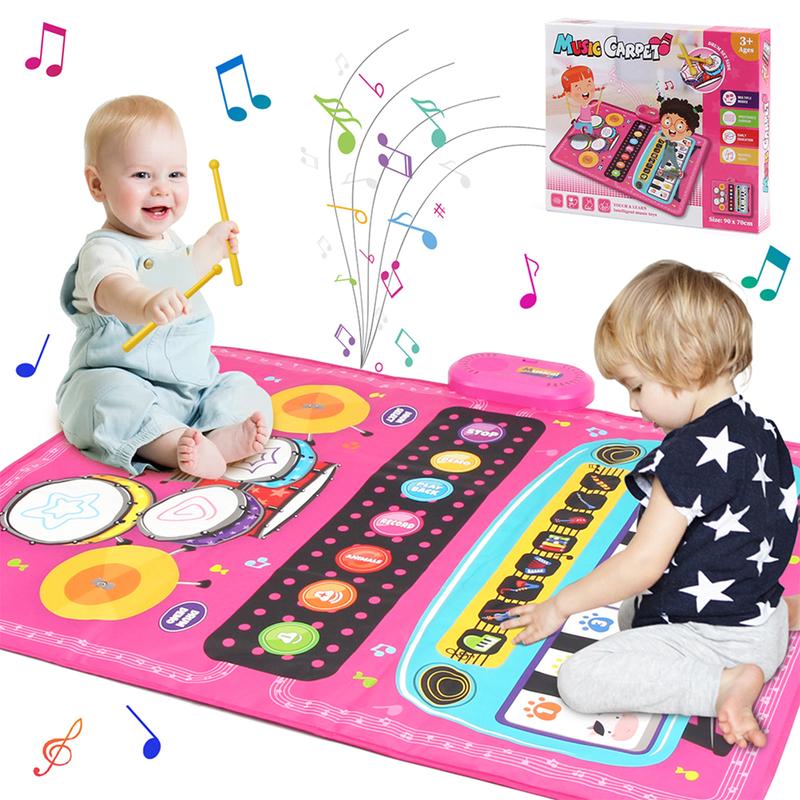 Baby Floor Musical Piano Keyboard Mat and Drum Mat Toy for 1 2 3 4 5 Years Old