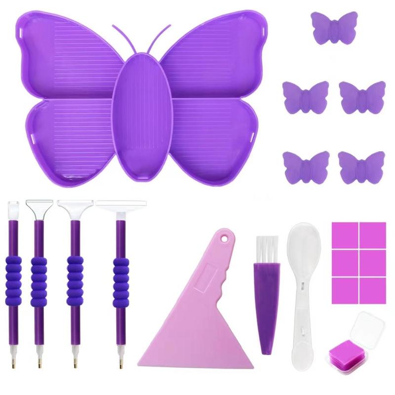 DIY Rhinestones Arts Colorful Painting Tool Set, 1 Set Colorful Painting Storage Tray & Painting Pen & Brush & Scraper & Wax, Butterfly Sieve Drill Disk Tool Set