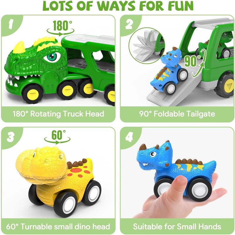 Toddler Car Toys for 1 2 3 4 5 Year Old Boy, 5-in-1 Dinosaur Vehicle Trucks Toys for Toddlers 1-3 with Sounds & Lights Toys for Boys 4-7 Toys for Age 2-4 Dinosaur Toys for Kids 3-5