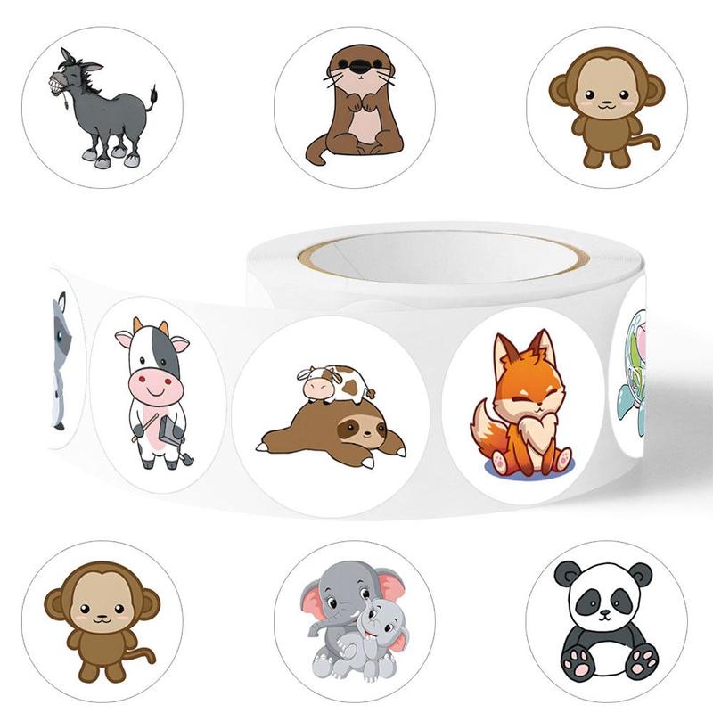 Cartoon Animal Pattern Sticker (500pcs roll), Self Adhesive Decorative Sticker, DIY Decals for Water Bottle, Laptop, Phone Case, Scrapbooking, Journal Making