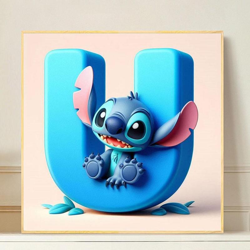 Cartoon Stitch Alphabet Pattern DIY Diamond Arts Colorful Painting Kit without Frame, DIY 5D Diamond Arts Colorful Painting for Home Wall Decor