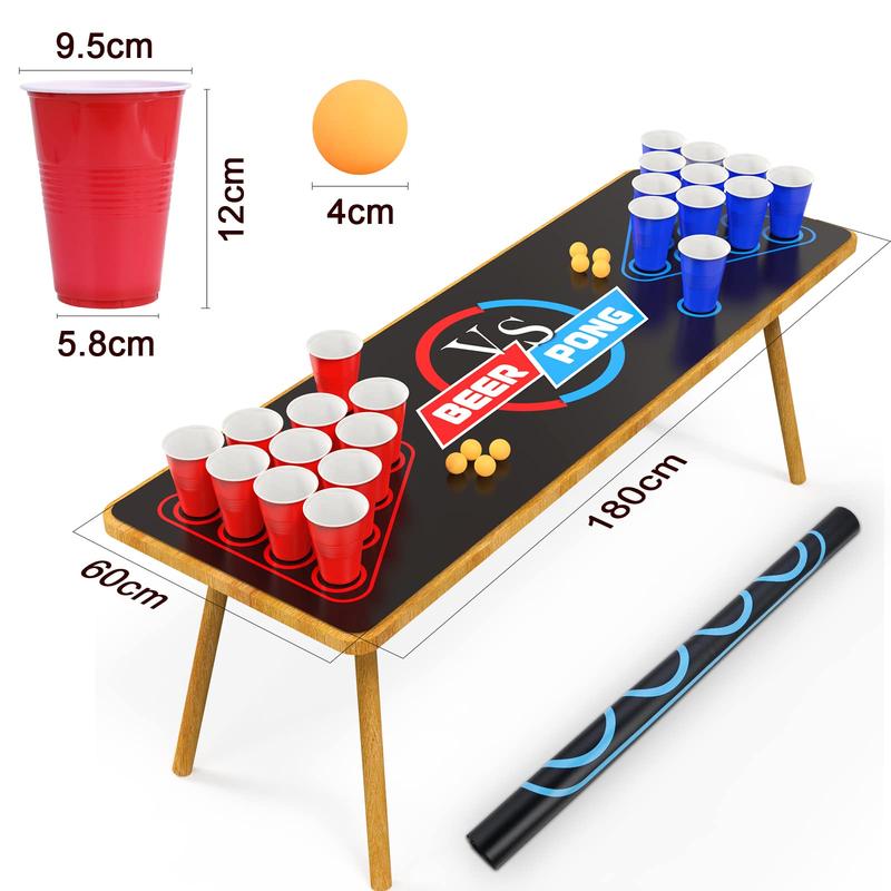 63 x 23.6 inches Beer Pong Table Mat, Drinking Games for Adults Party, 8pcs Beer Pong Balls, 30pcs Beer Pong Cups