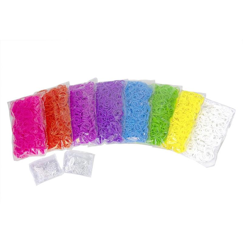 Ultimate Tub 8000 Latex Free Rubber Bands and 100 “S” Clips for Making Crafts in Bold and Bright Colors, multi