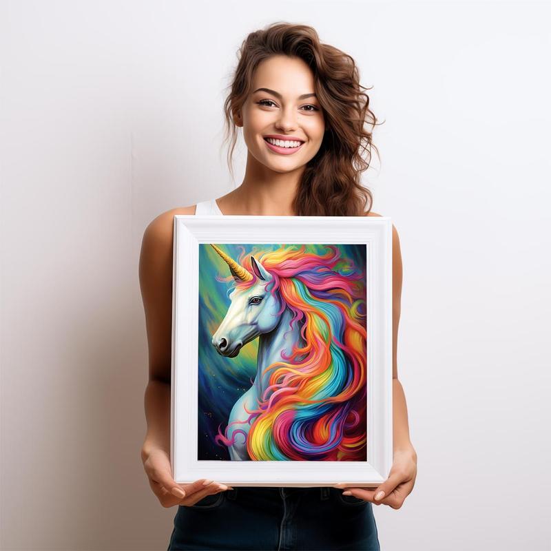 Unicorn Pattern Diamonds Art Colorful Painting Kit without Frame, Colorful DIY Diamonds Art Crafts Kit, Creative Decorative Painting for Bedroom Living Room