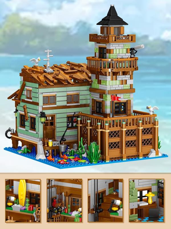 Lekebaby Fishing Village Store House Building Set, 1881 PCS Wood Cabin Mini Building Block Kit, STEM Architecture Toys, Birthday Gift for Adults Ages 8-14+ Teens magnetic blocks