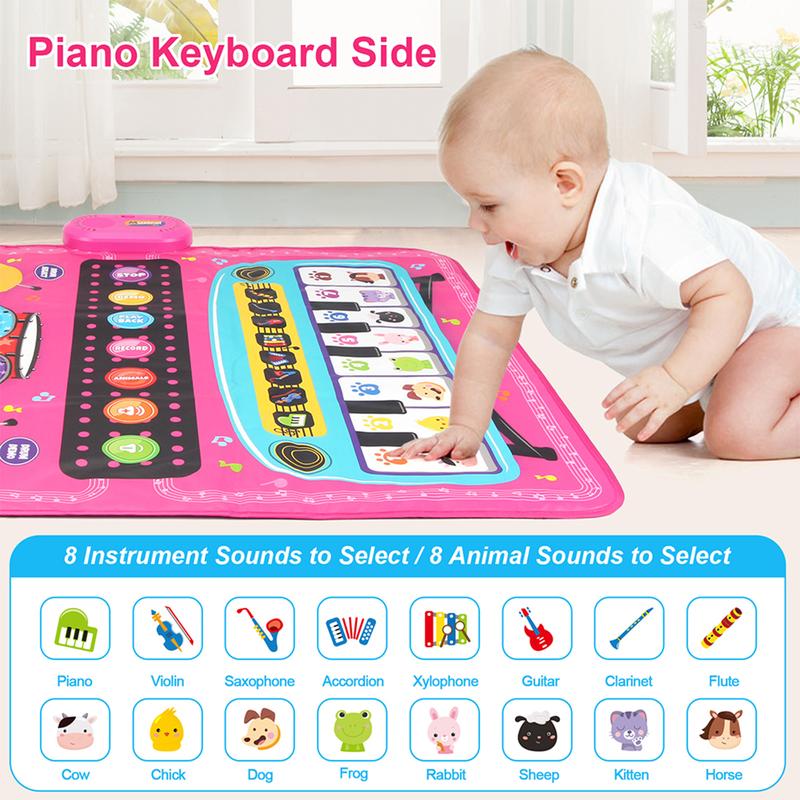 Baby Floor Musical Piano Keyboard Mat and Drum Mat Toy for 1 2 3 4 5 Years Old