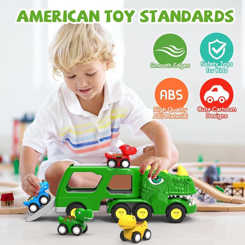 Toddler Car Toys for 1 2 3 4 5 Year Old Boy, 5-in-1 Dinosaur Vehicle Trucks Toys for Toddlers 1-3 with Sounds & Lights Toys for Boys 4-7 Toys for Age 2-4 Dinosaur Toys for Kids 3-5