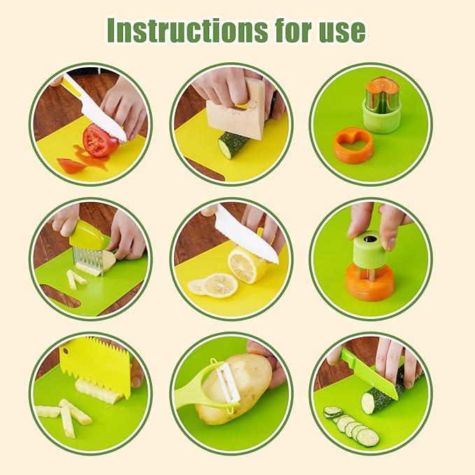 Montessori Kitchen Tools,13 28 Counts Children Knife Set Kids Knife Set for Real Cooking-Kids Kitchen Tools Set Include Children Knives Cutting Boards Sandwich Cutters Peeler for Children Birthday Gift,Safe Material Cooking Set for Kids,Play House Toy