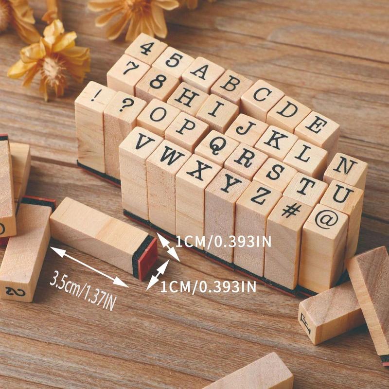 Wooden Alphabet Number Stamp, 40pcs set Alphabet Number Stamp with Ink, DIY Scrapbooking Stamping Supplies for Journaling, Scrapbooking, Fidget Toys, Scrapbook Supplies, DIY Toys, Christmas Gift