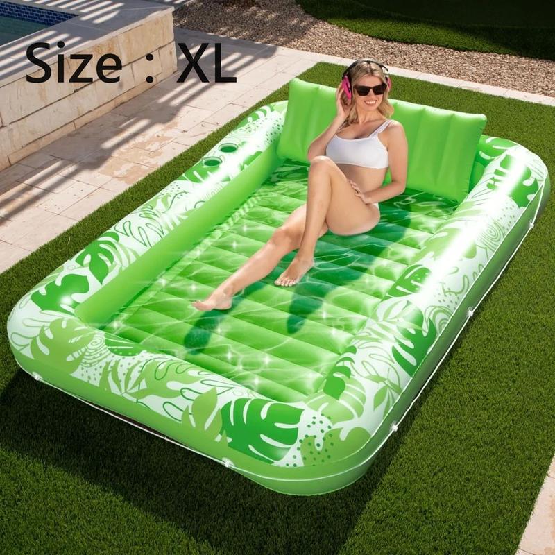 Sloosh-L XL Inflatable Tanning Pool Lounge Float With Cup Holder, 70“X46” 85″ x 57″ More Large Sun Tan Tub Adult Pool Floats Raft