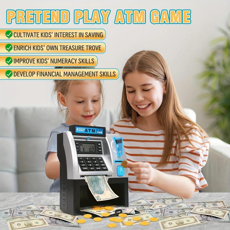 ATM Toys for Kids with Debit Card, Bill Feeder, Coin Recognition, Balance Calculator, Electronic Savings Safe Toys