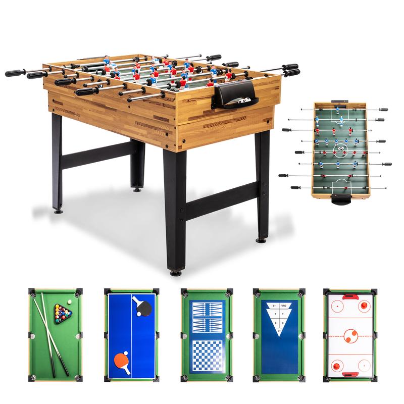 SULIVES 2x4ft 13-in-1 Combo Game Table Set for Home, Combination Tables for Game Room, Friends & Family w Hockey, Football, Billiards, Ping Pong, Shuffleboard, Chess, Checkers, Backgammon, Ring toss mini basketballhoop desk bowling basketballhoop fidget