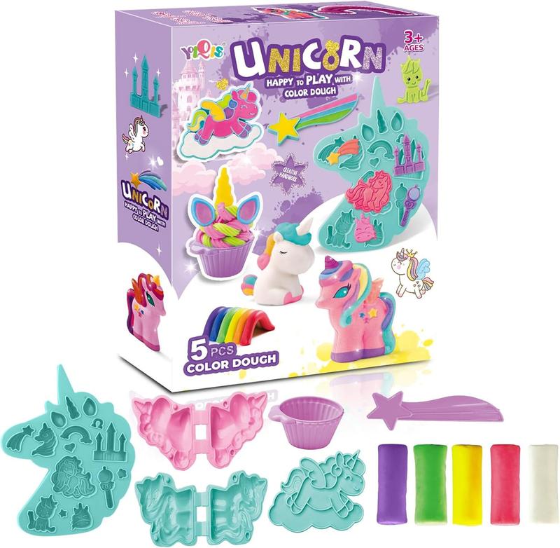 Playdough Sets for Kids Ages 4-8,Unicorn Theme Modeling 6 Unicorn Tools and 5 Colors Dough,Playdough Toys Gift for Boys and Girls