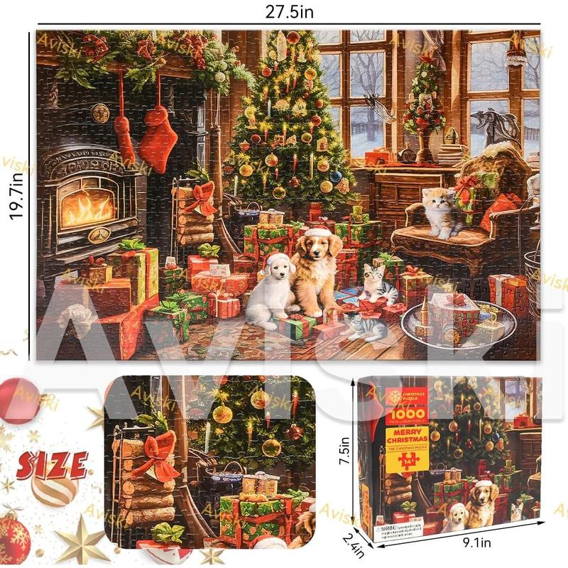 Christmas Jigsaw with 1:1 Reference Poster, 27.5 x 19.7 inches, Holiday Puzzles for Adults and Kids - 1000 Pieces Puzzles, Educational Games Gift for Elders Children Family, Friends (Fireplace)