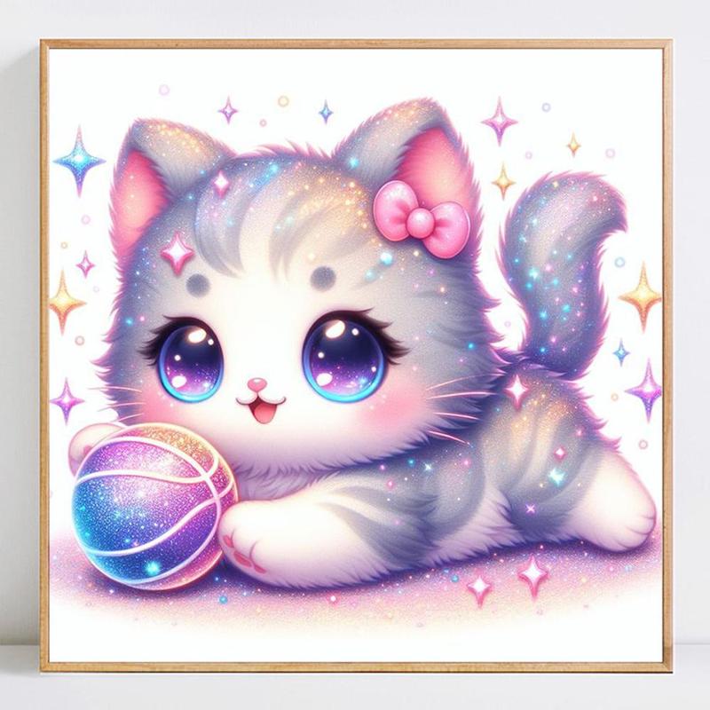 Cute Cat Pattern DIY Diamond Arts Colorful Painting Kit without Frame, DIY 5D Diamond Arts Colorful Painting Kit, Wall Art Decor for Home