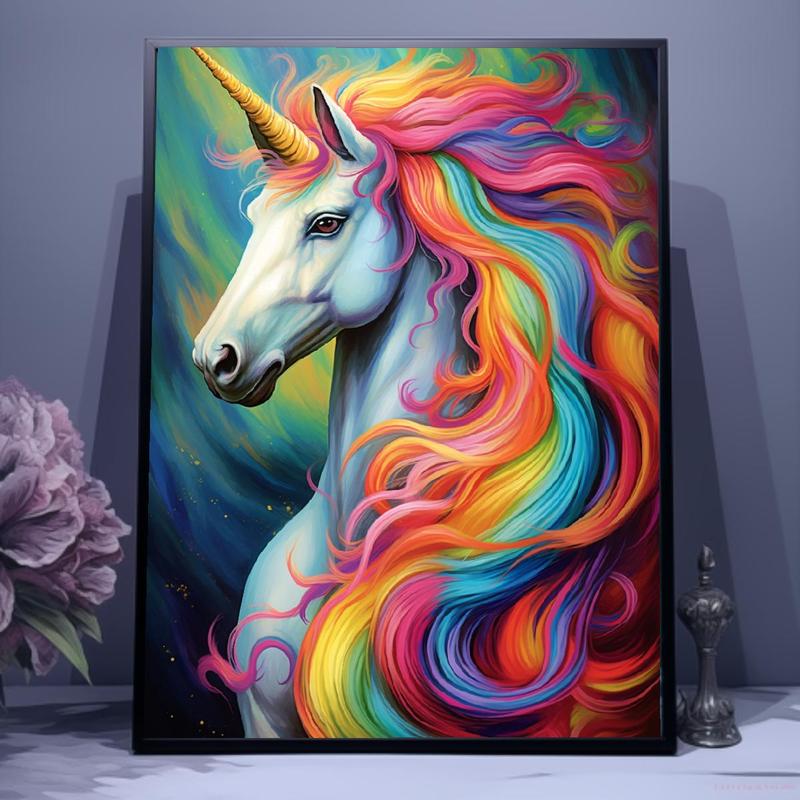 Unicorn Pattern Diamonds Art Colorful Painting Kit without Frame, Colorful DIY Diamonds Art Crafts Kit, Creative Decorative Painting for Bedroom Living Room