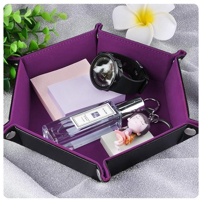 2 Pcs Velvet Cloth Dice Tray Foldable Storage Box, Dice Tray PU Leather Dice Trays (PINK&PURPLE)