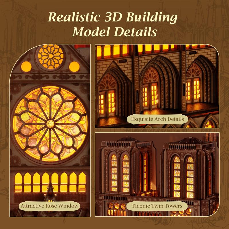 FUNPOLA 3D Puzzle Notre Dame de Paris Building Model with LED Lights for DIY Lovers and Home Décor Gift Ideas Gothic Architecture Intricate Architecture