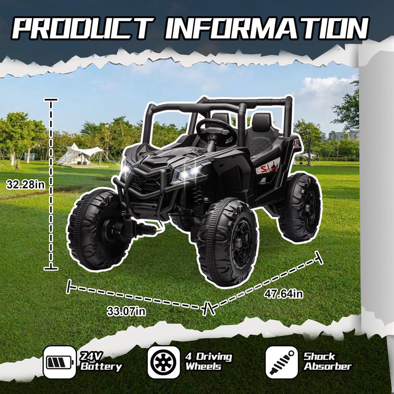 24V Ride On XXL UTV car for kid,2seater with two safety belts, Side by Side 4x4 Ride on Off-Road Truck with Parent Remote Control, Battery Powered Electric Car w High Low Speed, two safety belts.