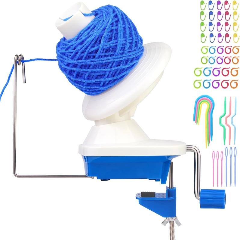 Yarn Ball Winder, Yarn Winder with 53 count Stitch Markers Knitting Set Hand Operated Yarn Ball Winder with Tabletop Clamp 4 Ounce Capacity, Easy to Set Up and Use for Yarn Storage