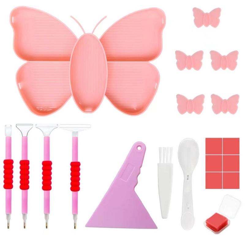 DIY Rhinestones Arts Colorful Painting Tool Set, 1 Set Colorful Painting Storage Tray & Painting Pen & Brush & Scraper & Wax, Butterfly Sieve Drill Disk Tool Set