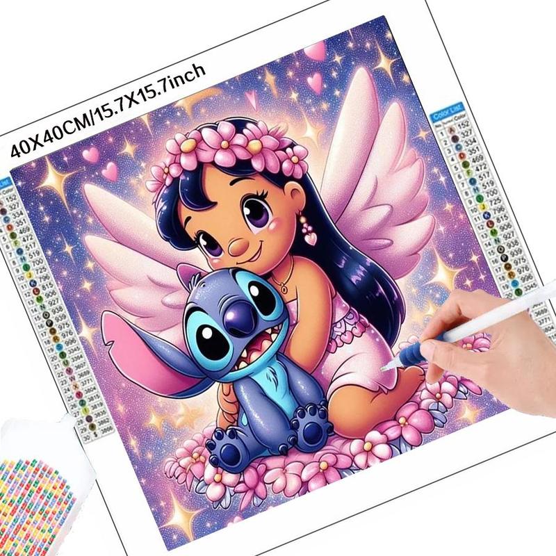 Cartoon Lilo & Stitch Pattern Diamond Arts Colorful Painting Kit, DIY 5D Diamond Arts Crafts without Frame, Wall Art Decorations for Home