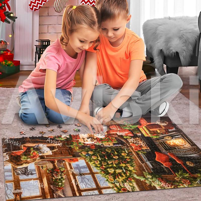 Christmas Jigsaw with 1:1 Reference Poster, 27.5 x 19.7 inches, Holiday Puzzles for Adults and Kids - 1000 Pieces Puzzles, Educational Games Gift for Elders Children Family, Friends (Fireplace)