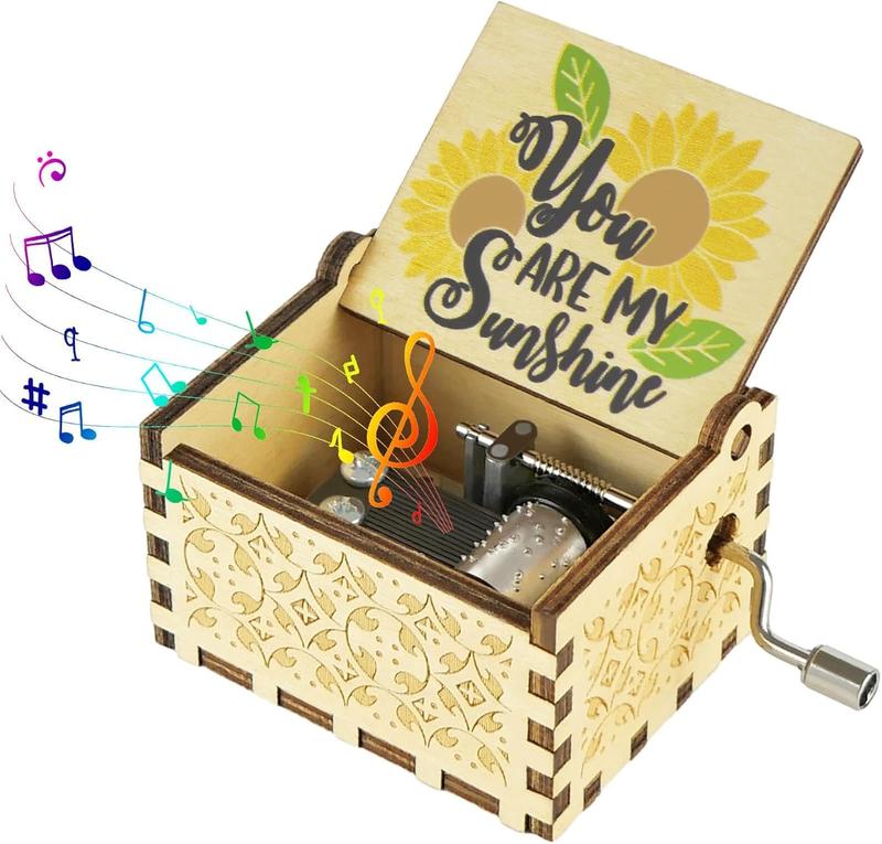 You are My Sunshine Music Boxes, Wooden Engraved Vintage Hand Crank  Colorful Musical Box Gifts for Christmas, Anniversary, Wedding, Birthday, Thanksgiving Day