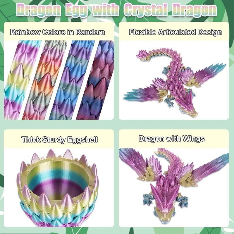 Dragon Egg with Dragon Inside 3D Printed Dragon with Wings Fidget  Mystery Articulated Dragon for Adult   (Multicolor1, 1P)