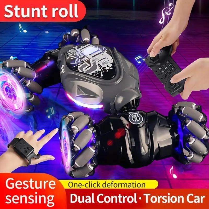 Gesture Sensor Remote Control Stunt Car, 4WD 360° Flip Car with Light & Music, Rechargeable Electric Toy Car, Birthday Gift