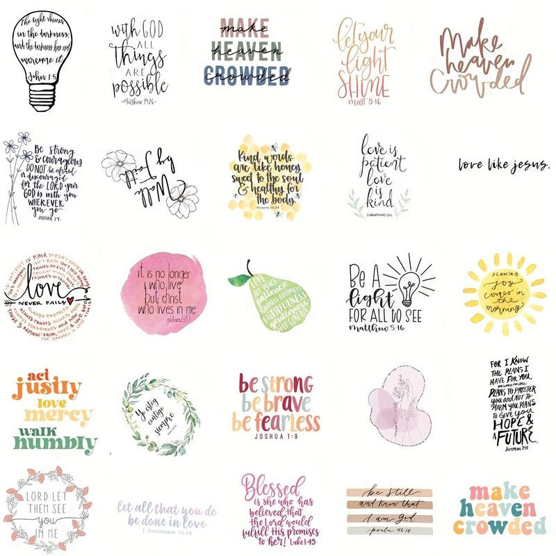 Bible Verse Sticker, 50pcs set Water Bottle Sticker, Scrapbook & Journal Making Material Paper, DIY Decorative Sticker for Stationery & Computer & Phone