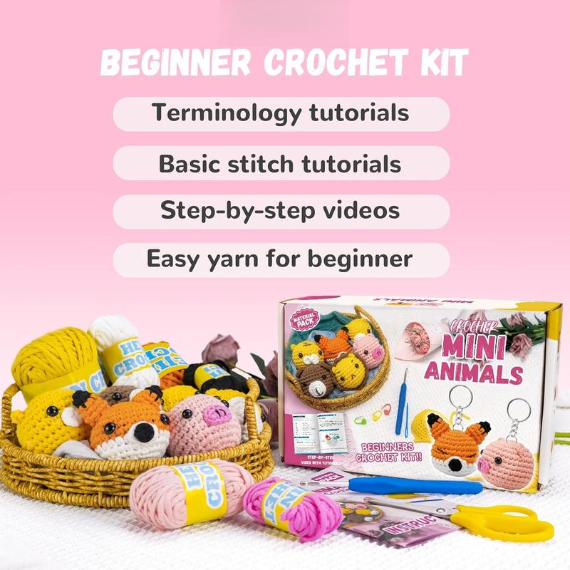 Crochet Kit for Beginners, 6 count Crochet  Kit for Adults , Crochet Kits Include Videos Tutorials, Beginner Yarn, Eyes, Crochet Hook - Gifts for Women, Teen, Girls Birthdays