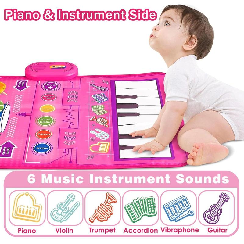 Piano Mat Kids Toys,2 in 1 Kids Music Mat with Keyboard & Drum, Early Educational Musical Toys First Birthday Gifts for 1 2 Year Old Girls & Boys