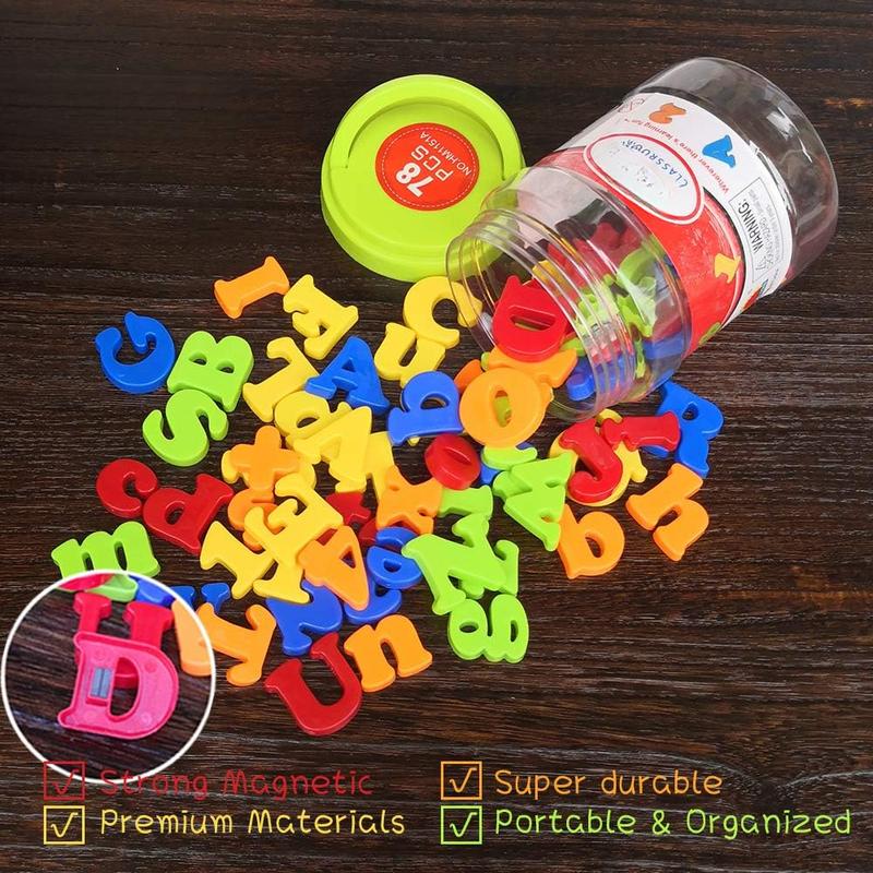 Magnetic Letters and Numbers for Kids Magnet Alphabet Fridge Whiteboard Learning Toy Set Learn Spelling Counting Includes Plastic Uppercase Lowercase Math Symbols (78 Pieces)