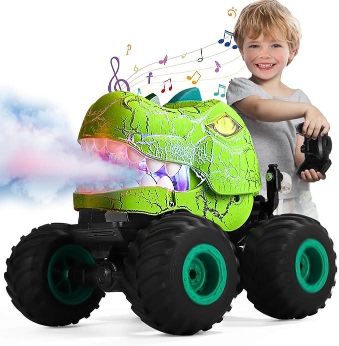 Monster Truck Toy,Remote Control Dinosaur Animal Toy, RC Motion Activated Light-Up Cars - 360° Rotating RC Stunt Car with Spray, Lights, Music, and 4WD - All-Terrain Rechargeable Toy for Boys and Girls,Birthday Gifts Christmas Gifts for Kids