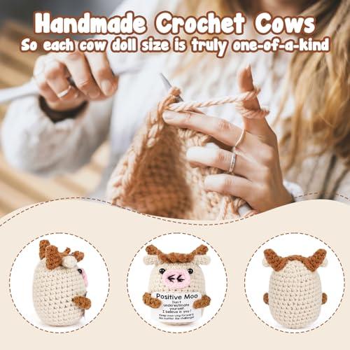 Handmade Positive Crochet Animals Cow Gifts - Inspirational Knitted Emotional Cows Doll Support Gift for Women Men Friends Family