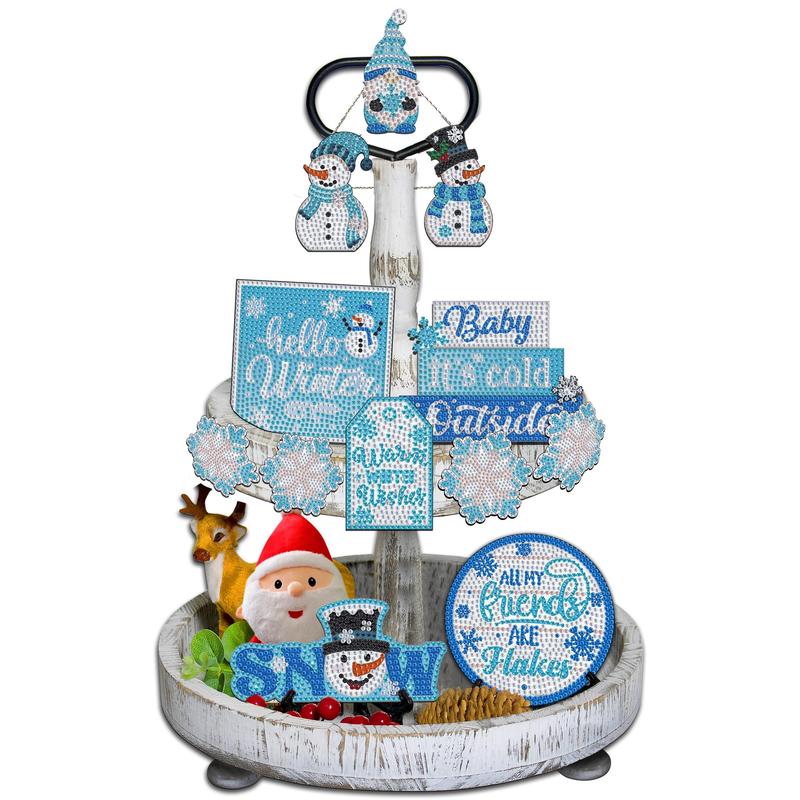 Christmas DIY Diamond Arts Painting Kit, Snowman & Tree & Gift Box Pattern Acrylic Stick Diamond Arts Colorful Painting Kit, DIY Decorative Art Kit for Home