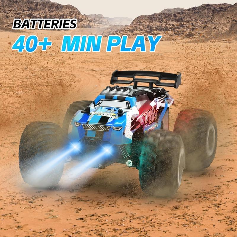 Remote Control Car, 2.4Ghz Glow-up RC Cars with Body Lights & Headlights, 2 Rechargeable Batteries for 40 Min Play, 20 KM H All Terrain Off-Road Monster Truck,Toys for Boys Kids Age 4-7 8-12 Xmas Gift