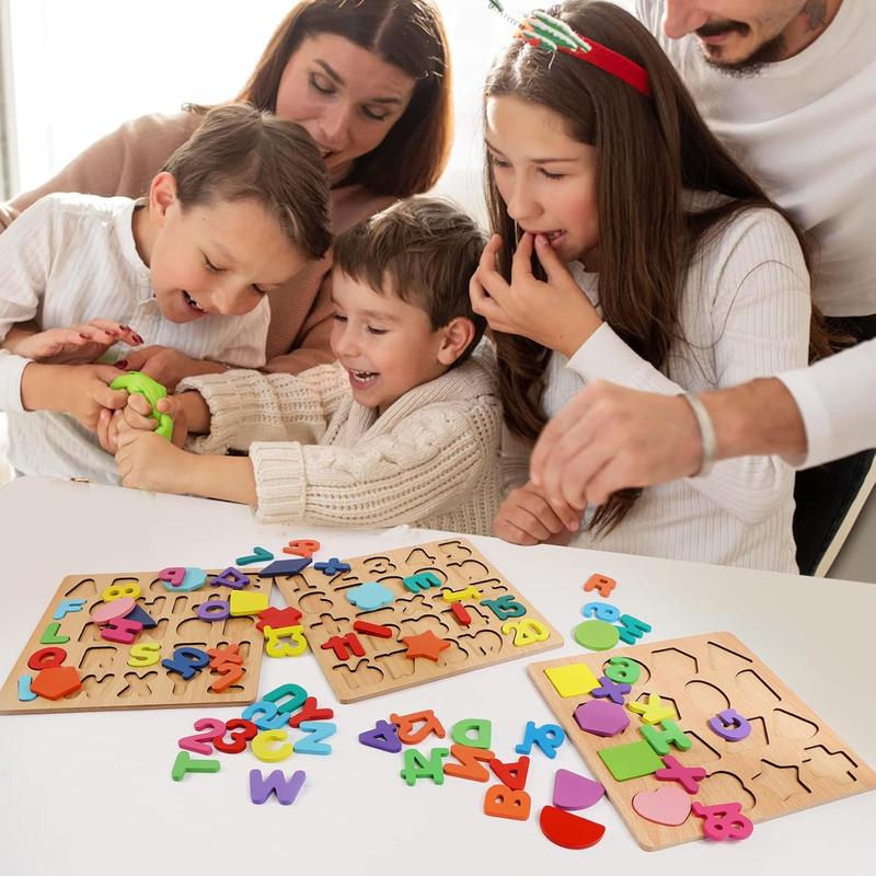 Puzzles for Toddlers,3 Pack Wooden Alphabet Number Shape ABC Name Puzzles Toys for Kids 1-3 Years Old, Montessori Preschool Educational Gift Learning Letter Puzzles Toys Ages 1 2 3 4 5