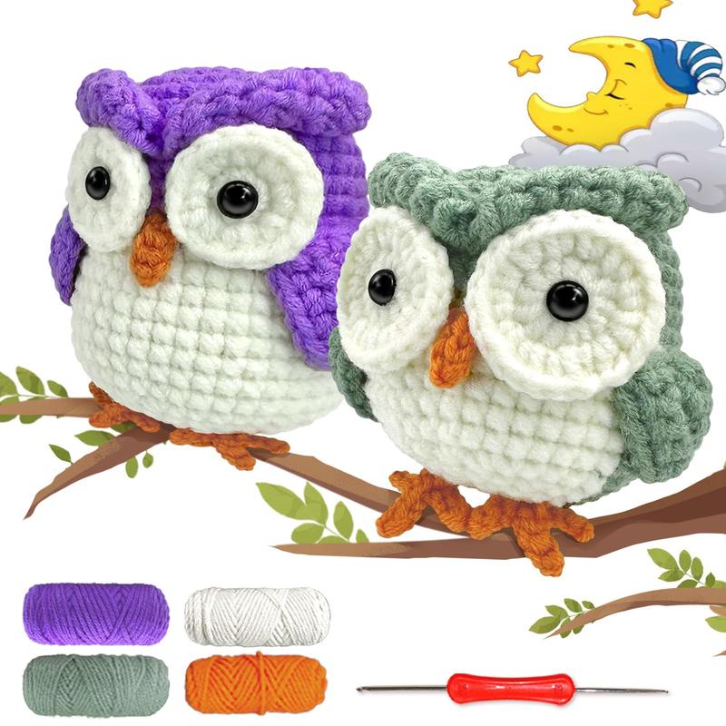 Cute Owl Design Crochet Kit, 1 Set Adorable Animals Crochet Starter Kit for Home Decor, DIY Crochet Supplies with Step-by-step Video Tutorials